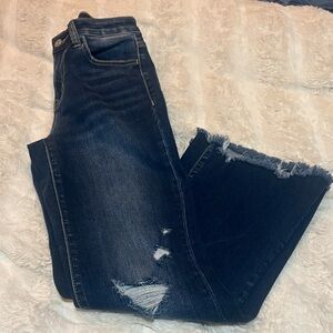 Velvet Women's Dark Blue Distressed Flare Jeans